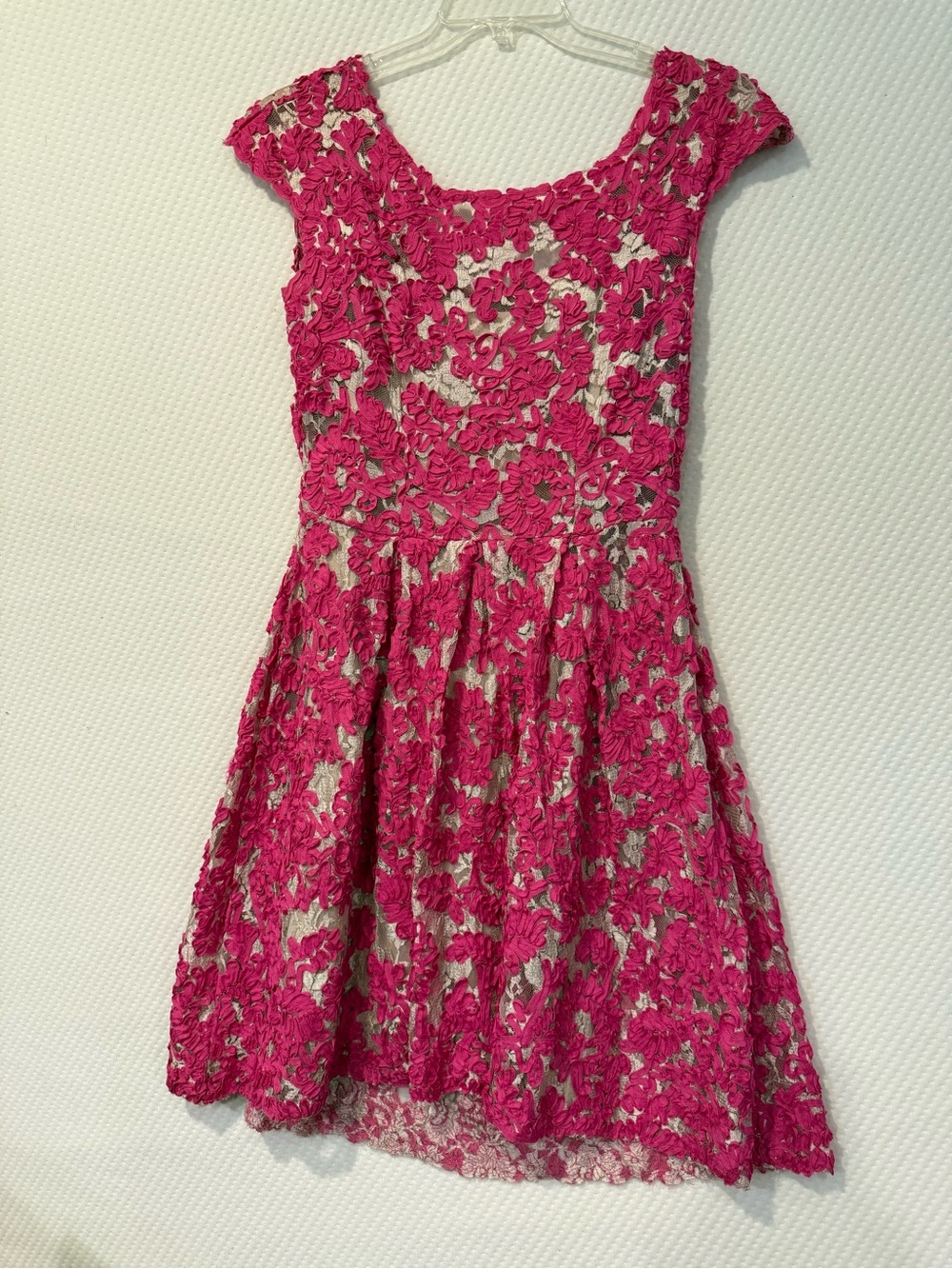 Anthropologie Hot Pink Lace cap sleeve fit and flare dress by yoana baraschi